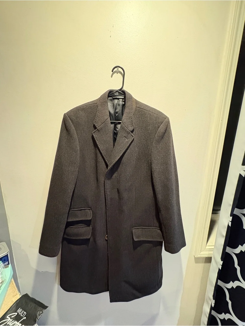 Vintage Y2K Banana Republic Men’s M Brown Herringbone Wool Long Overcoat